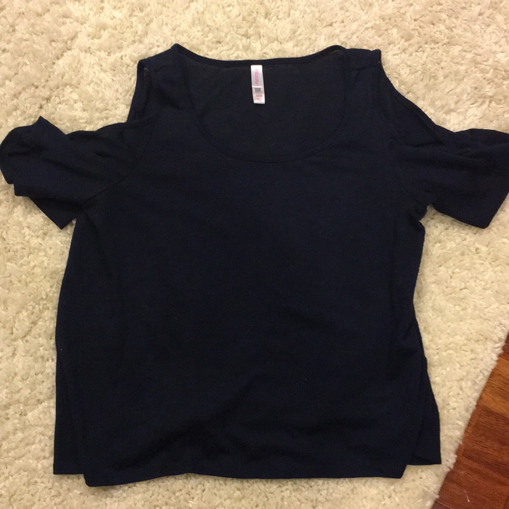Navy blue peek-a-boo shoulder top